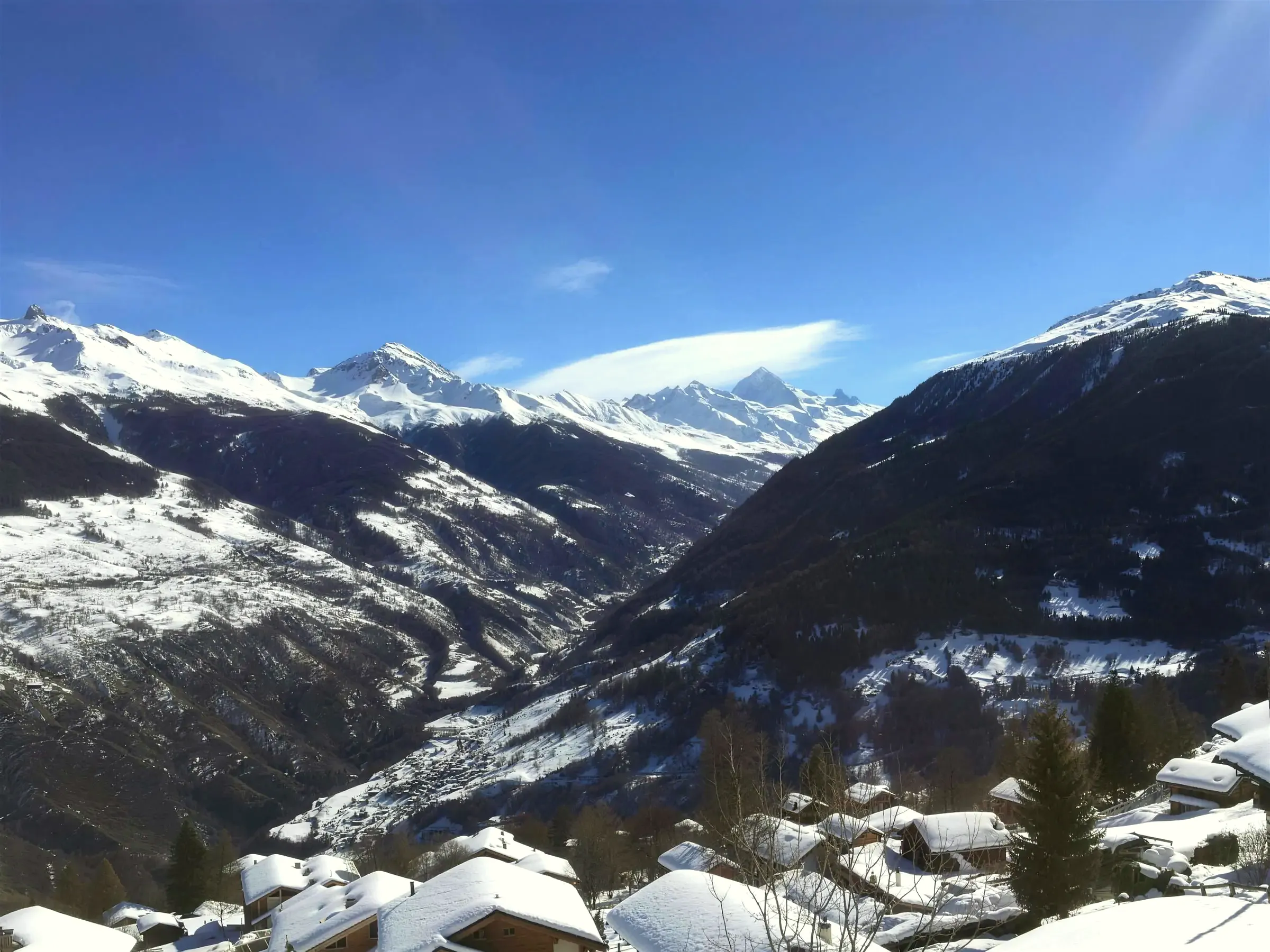 Val d'Hérens in winter, seen from the chalet